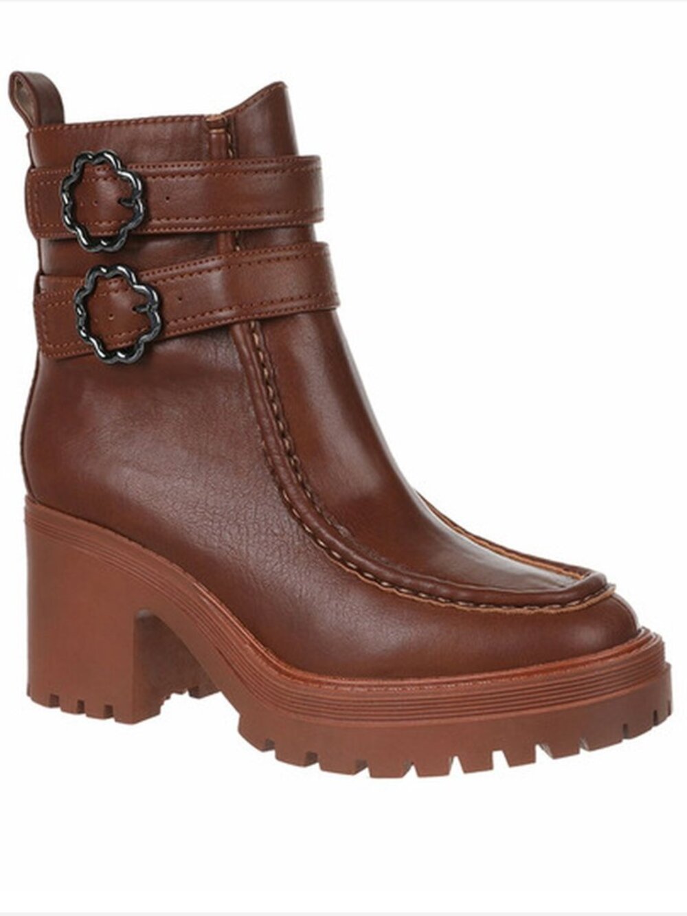 Sam & Libby Chiara Brown Faux Leather Lug Heel Booties Women US 6